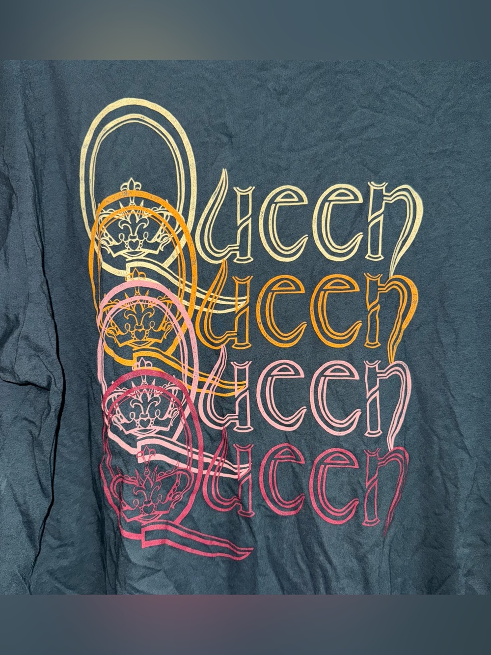 LETLUV Anthropologie Black Gray Cotton Jersey Queen Graphic Band Tee Size XL - Picture 2 of 8